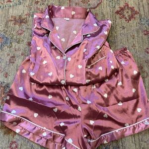 Women's Satin Heart Print Pajama Set